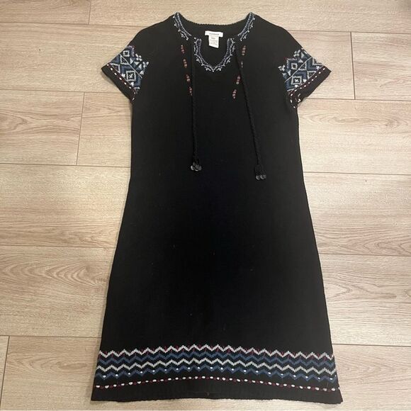 Sundance Black Embroidered Lapland Lambswool Nordic Sweater Dress Size XS - Picture 1 of 5